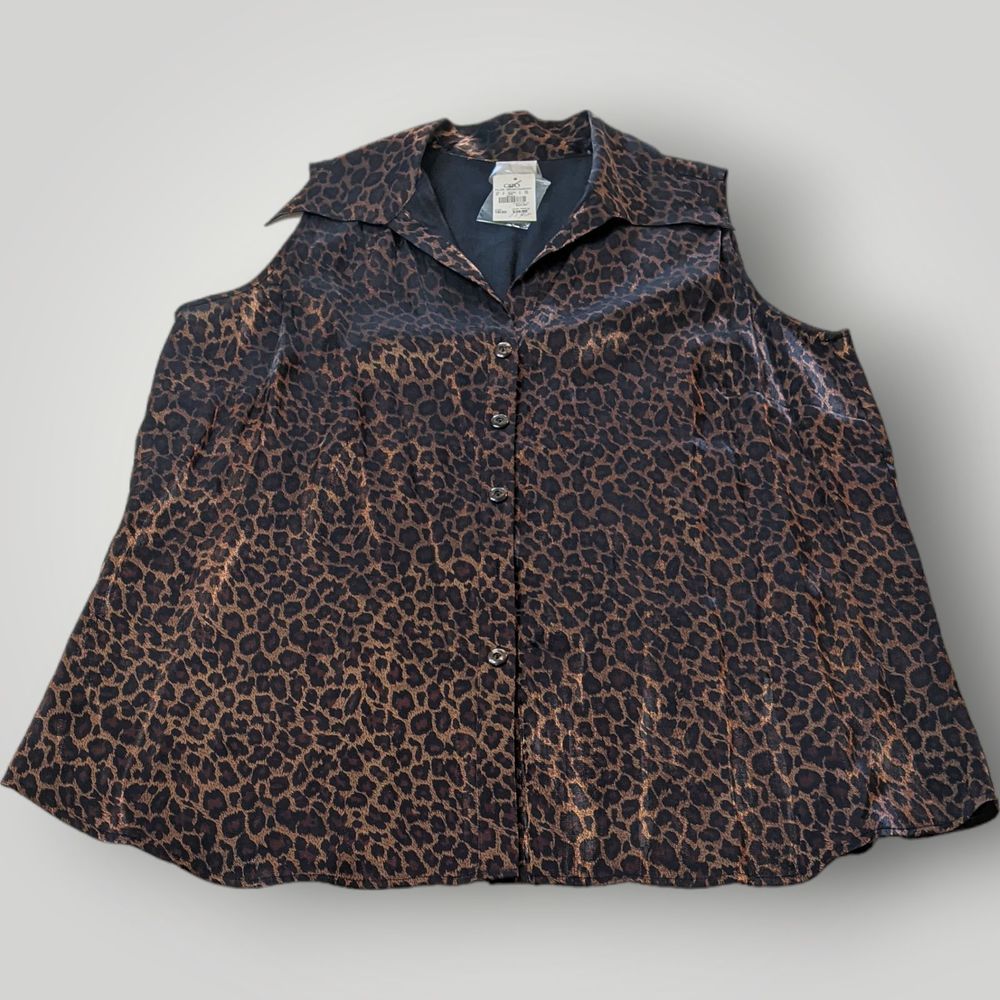 NWT Cato Studio C Women's PLUS 18W/20W Cheetah Print Button Front Tank Top